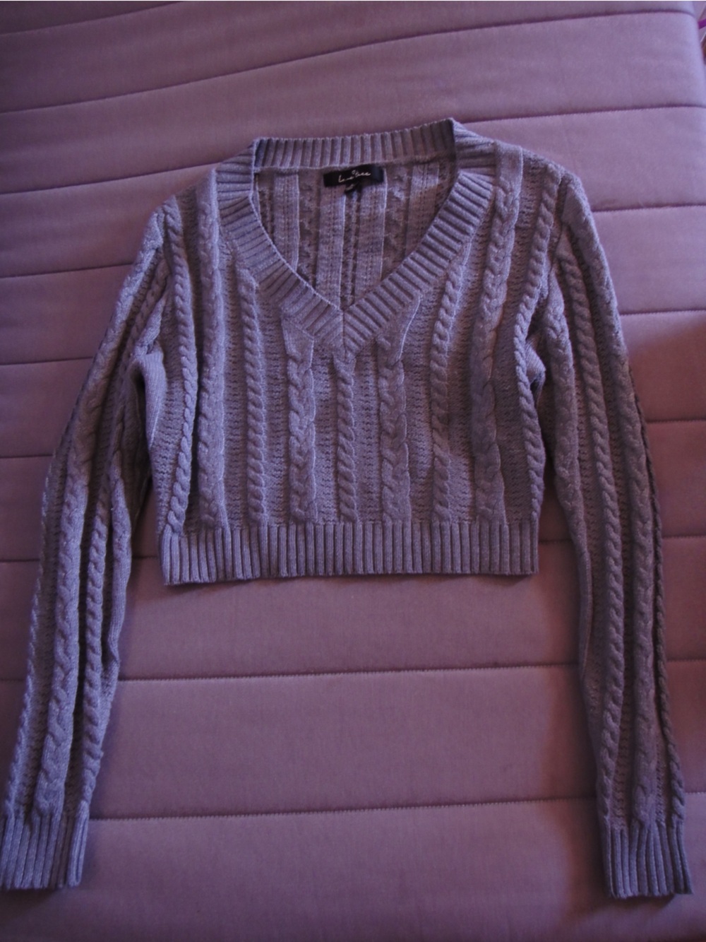 Love Tree Lavender Cable Knit V-Neck Sweater